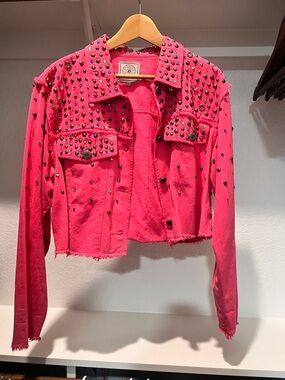 Double D Ranch Hot Pink Studded Cropped Jean Jacket